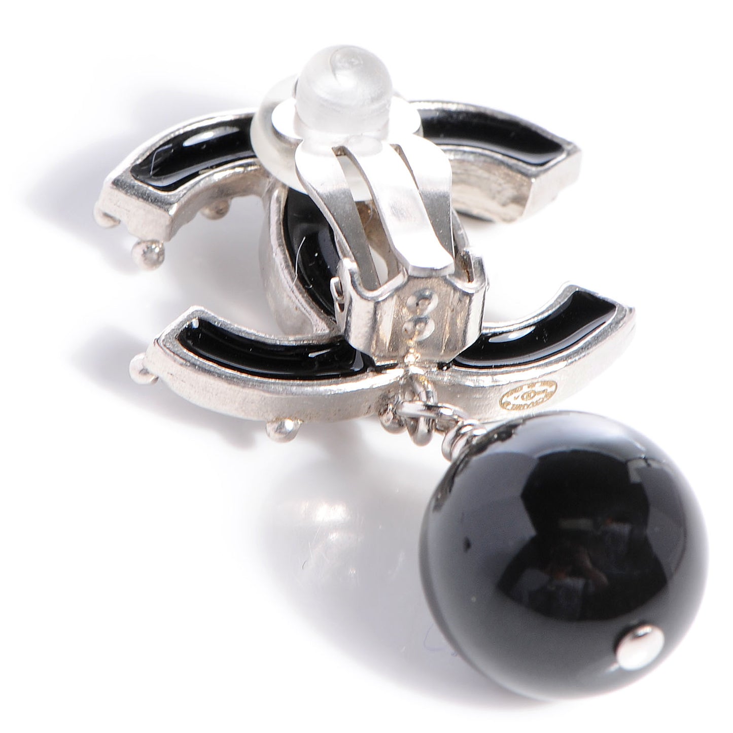 Enamel CC Drop Clip On Earrings Black