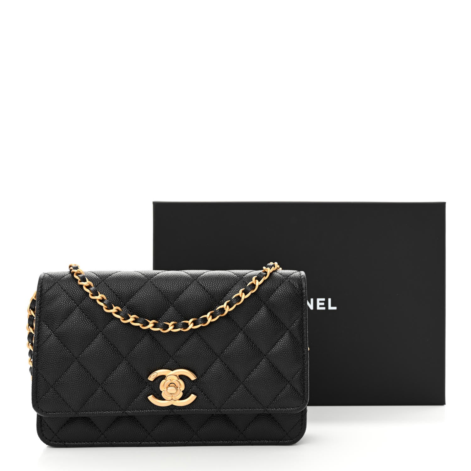 Chanel Caviar Quilted Camellia Wallet On Chain WOC Black 12 of 12