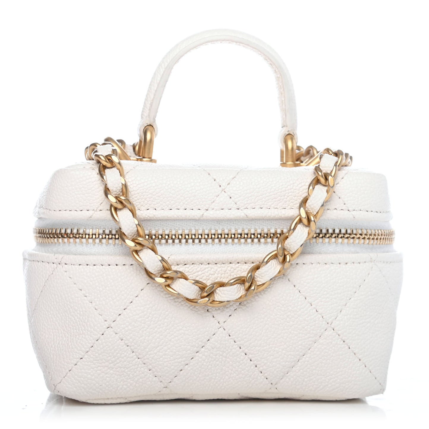 Caviar Quilted Mini Top Handle Vanity With Chain White
