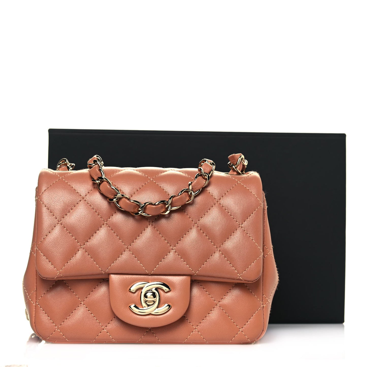 Lambskin Quilted Mini Square Flap Brown