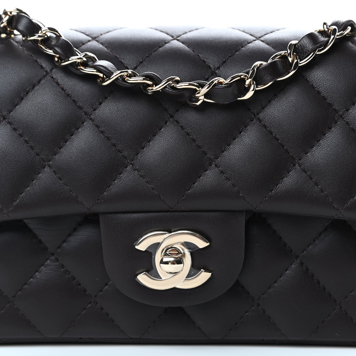 Lambskin Quilted Mini Rectangular Flap Dark Brown