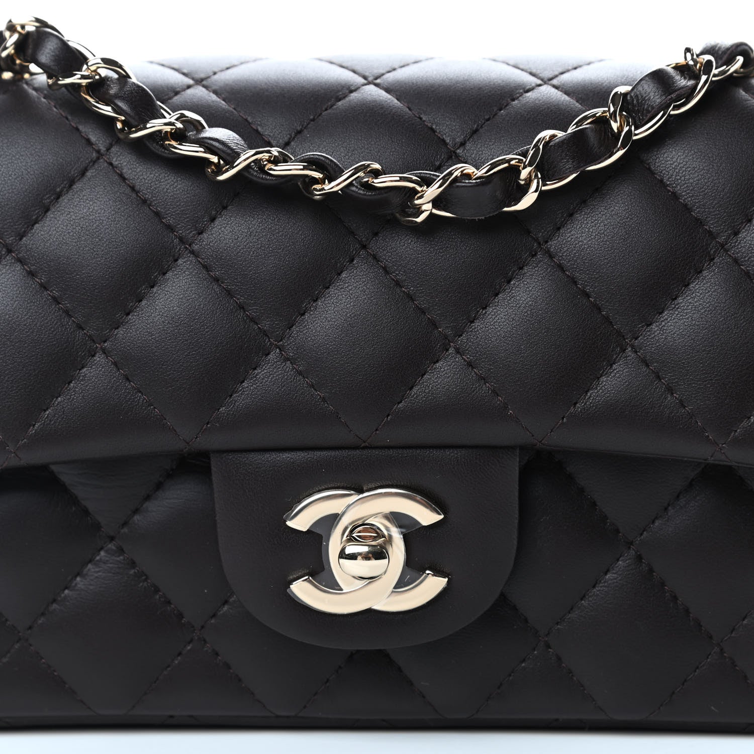 Chanel Lambskin Quilted Mini Rectangular Flap Dark Brown 10 of 11