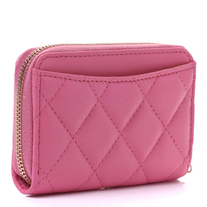 Chanel Lambskin Quilted Zip Around Coin Purse Wallet Pink Yellow 3 of 8