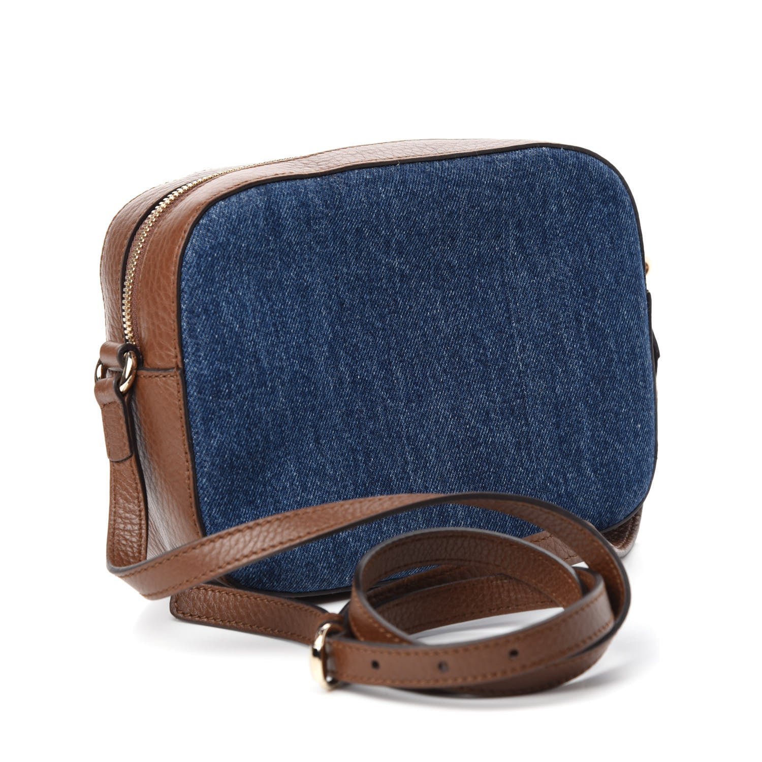 Gucci Denim Pebbled Calfskin Small Soho Disco Bag Blue Brown 3 of 10