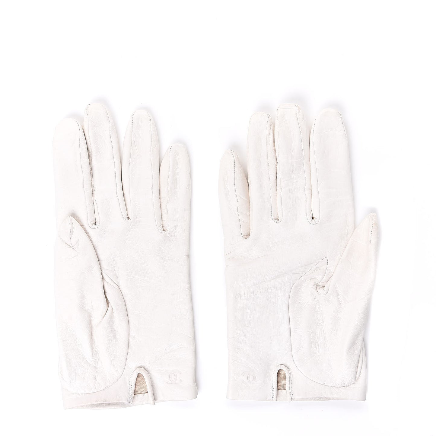 Lambskin Camellia Embroidered CC Gloves 7.5 White
