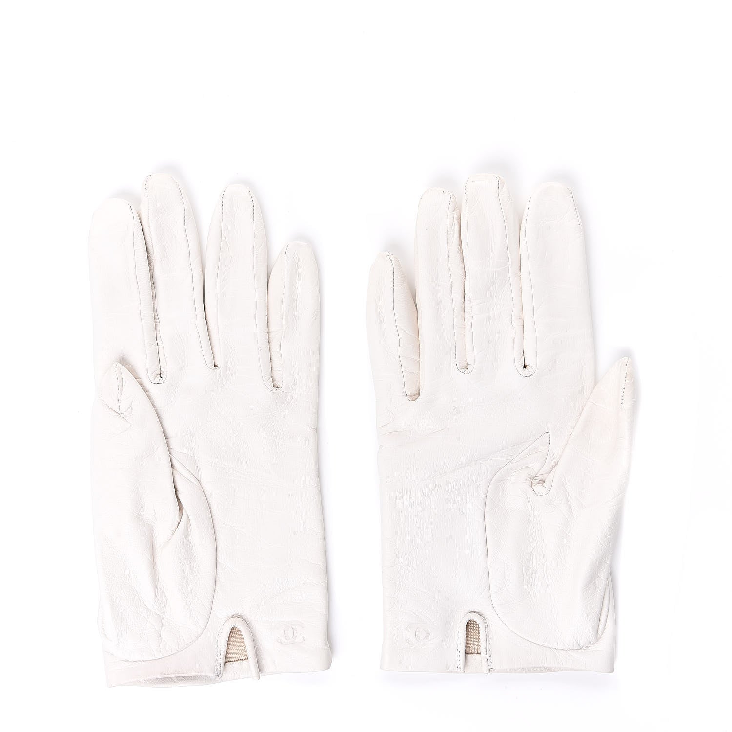 Chanel Lambskin Camellia Embroidered CC Gloves 7.5 White 2 of 5