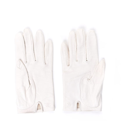 Chanel Lambskin Camellia Embroidered CC Gloves 7.5 White 2 of 5