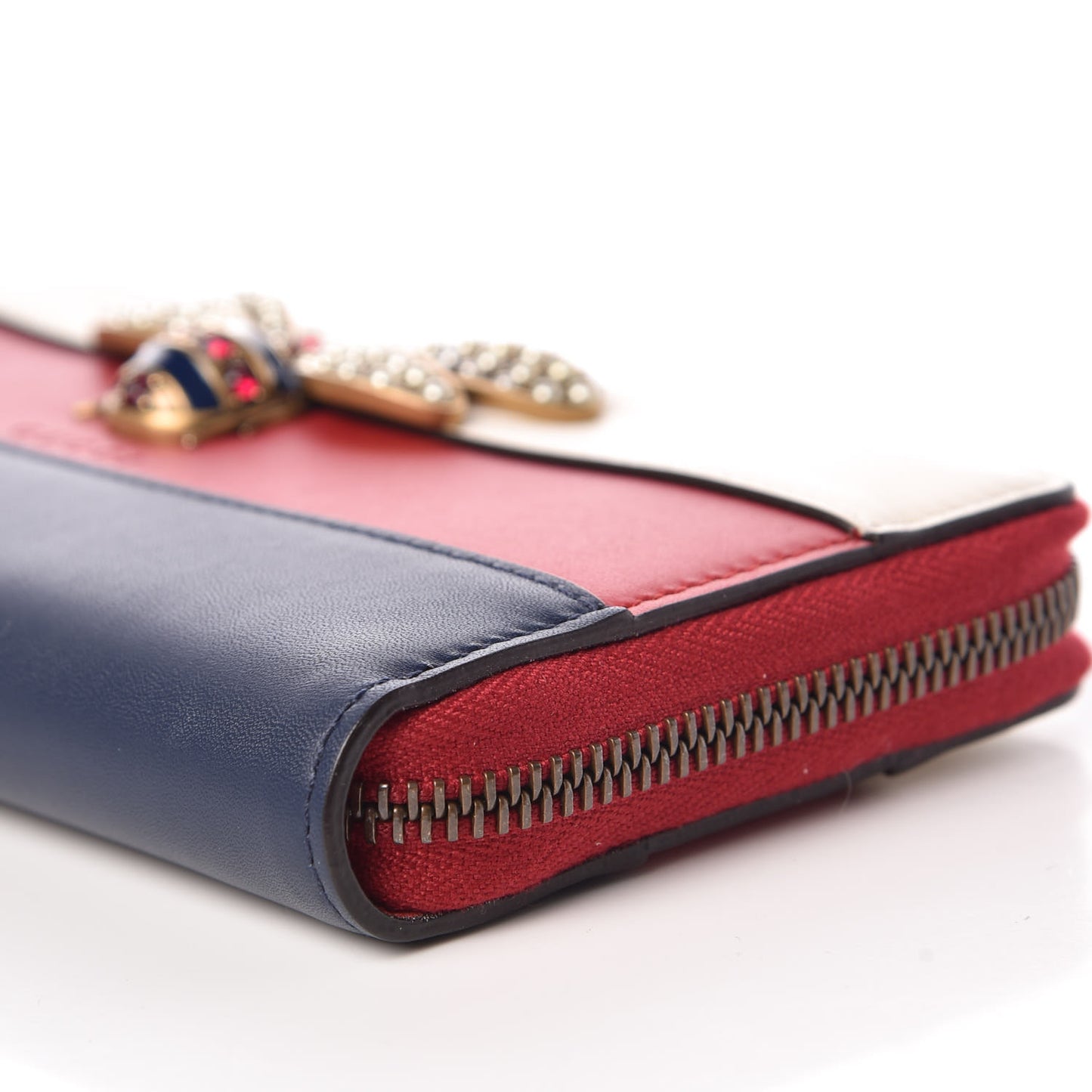 Calfskin Queen Margaret Zip Around Wallet Blue Agata Hibiscus Red Mystic White