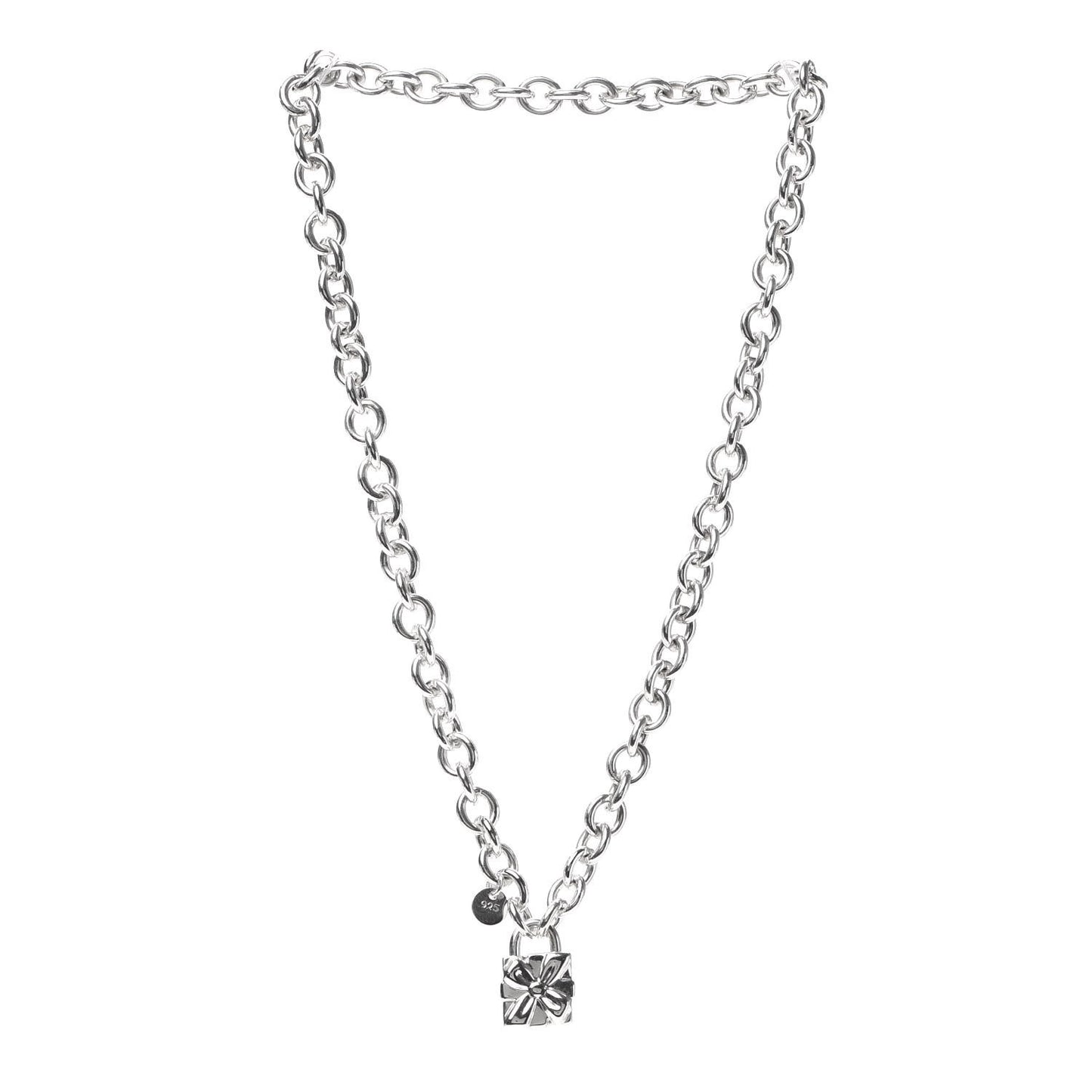Sterling Silver Gift Box Charm Choker Necklace