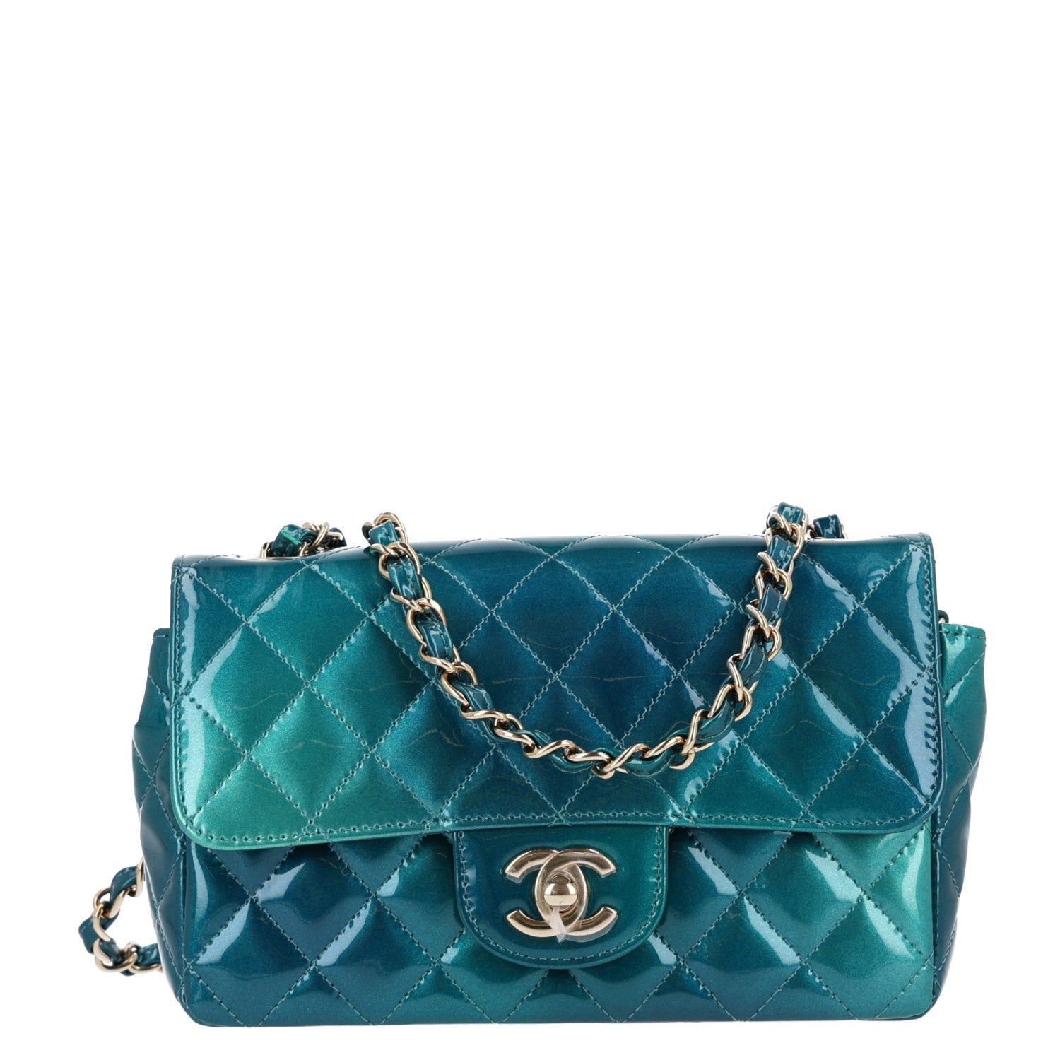 Chanel Shaded Patent Calfskin Quilted Mini Rectangular Flap Green Blue 1 of 11