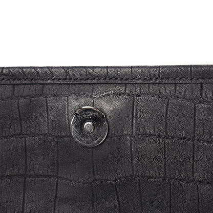 Saint Laurent Nubuck Crocodile Embossed Monogram Medium Niki Chain Satchel Black 9 of 17