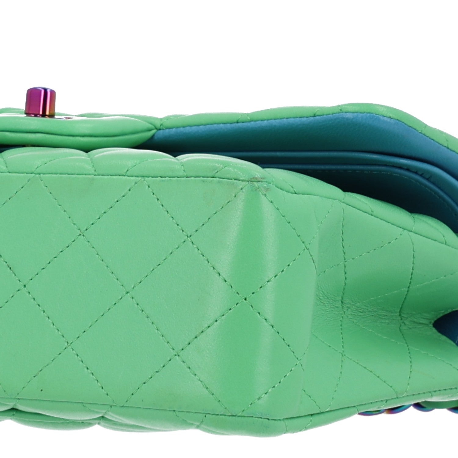 Chanel Lambskin Quilted Small Double Flap Green Blue 11 of 11