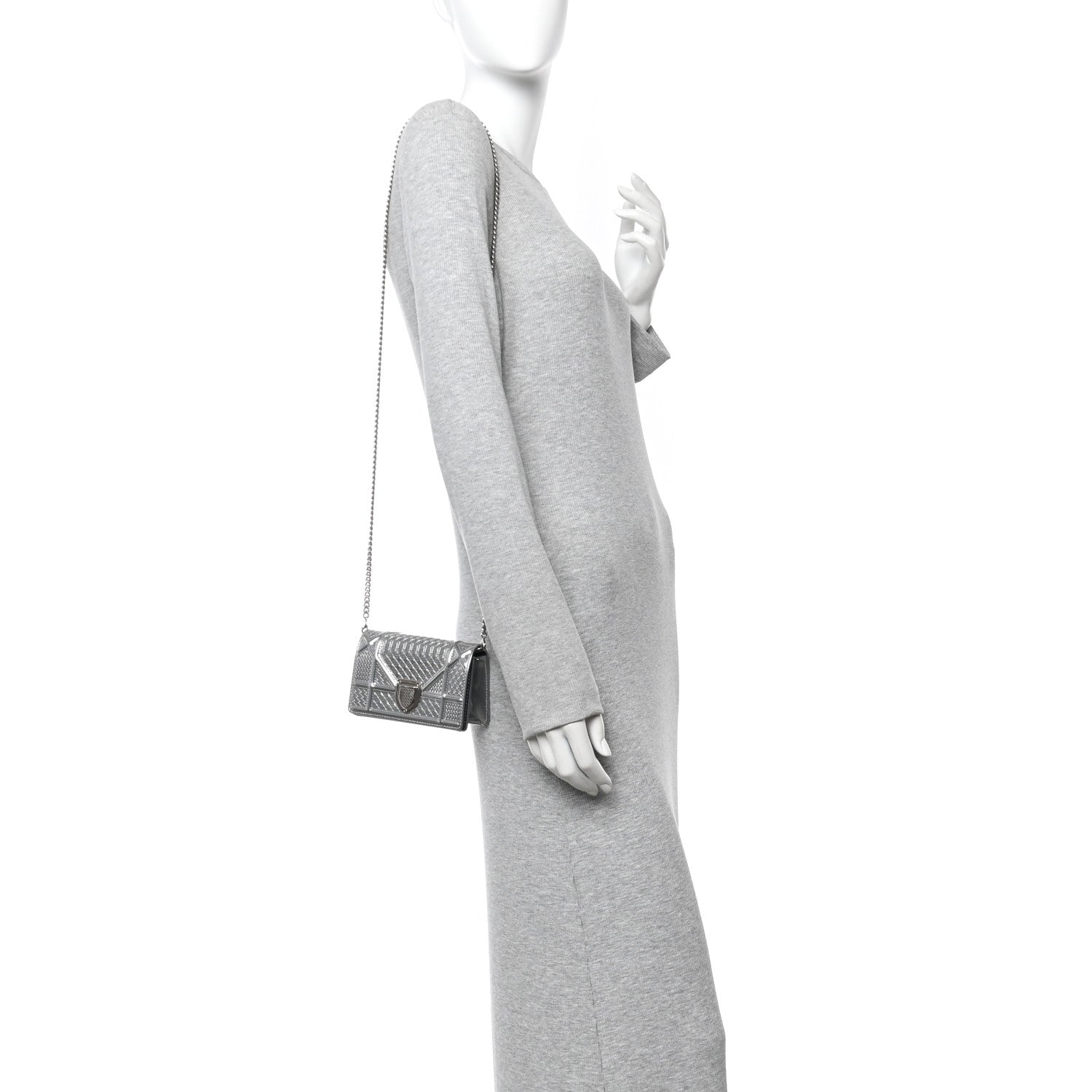 Christian Dior Metallic Patent Micro-Cannage Baby Diorama Flap Bag Silver 2 of 10
