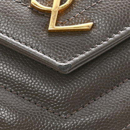 Saint Laurent Grain De Poudre Matelasse Chevron Monogram Envelope Chain Wallet Pebble 12 of 13