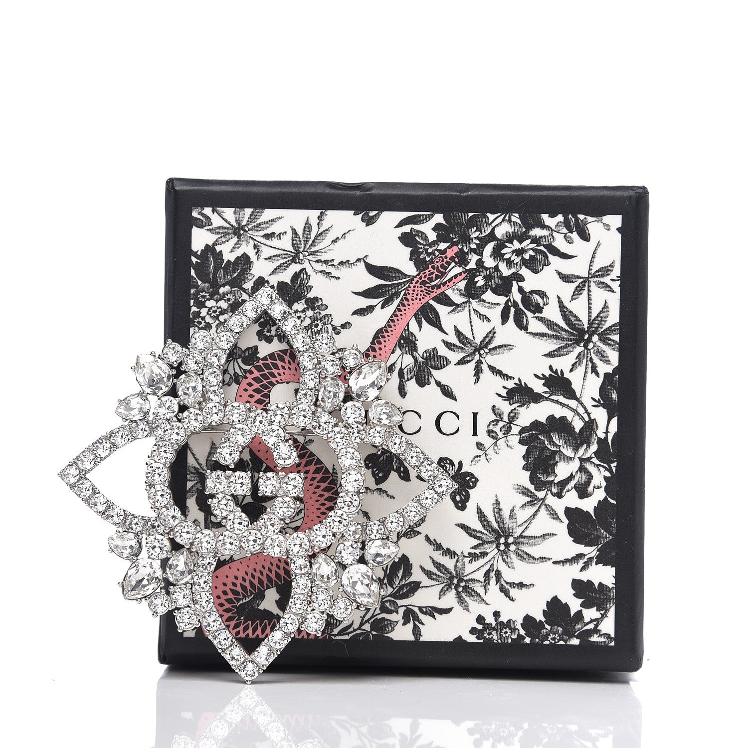 Gucci Metal Crystal Double G Brooch Silver 4 of 4