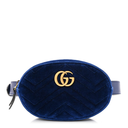Gucci Velvet Matelasse GG Marmont Belt Bag 85 34 Cobalt Blue 1 of 13