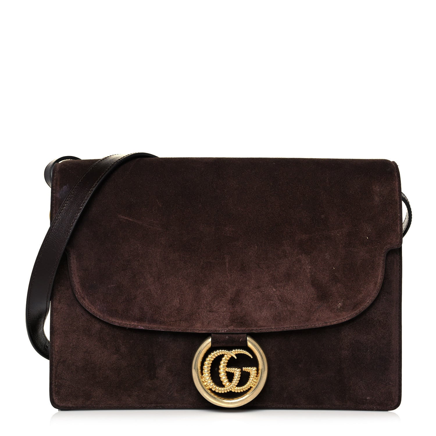 Gucci Suede Medium Torchon GG Ring Shoulder Bag Reflex Brown 1 of 15