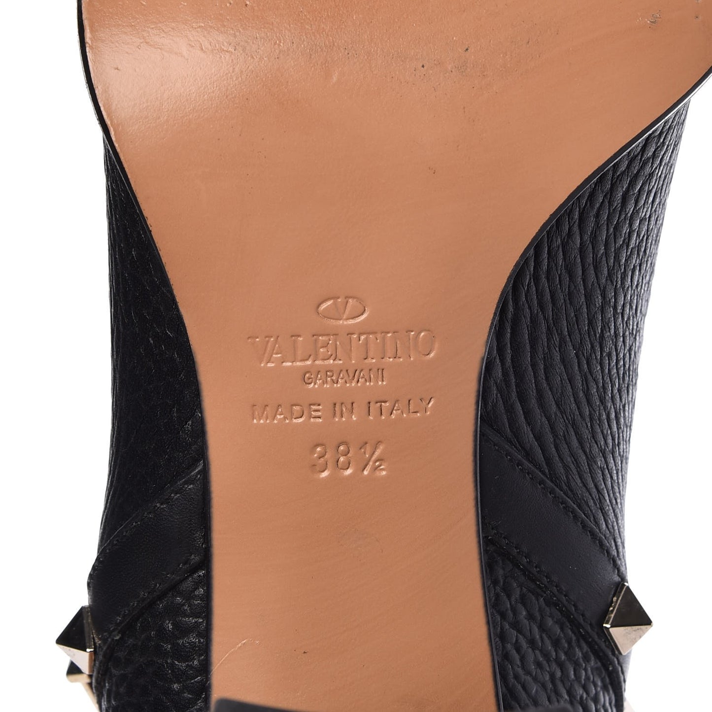 Pebbled Calfskin Rockstud Double Buckle 70mm Block Heel Ankle Boots 38.5 Black