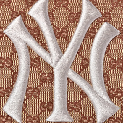 Gucci X MLB GG Monogram NY Yankees Zip Wristlet Pouch Beige Ruggine Ivory 7 of 9