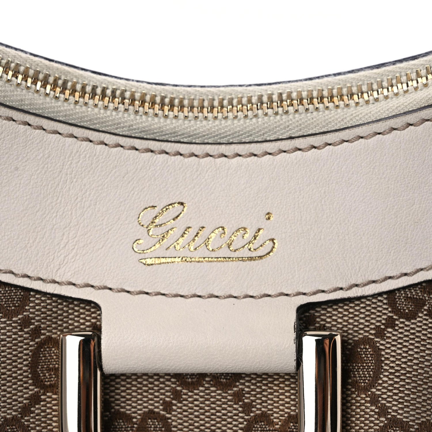 Gucci Monogram Medium D Gold Ring Hobo White 10 of 17