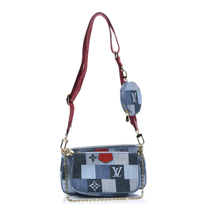 Louis Vuitton Denim Damier Monogram Patchwork Multi Pochette Accessories Blue Rouge 1 of 16