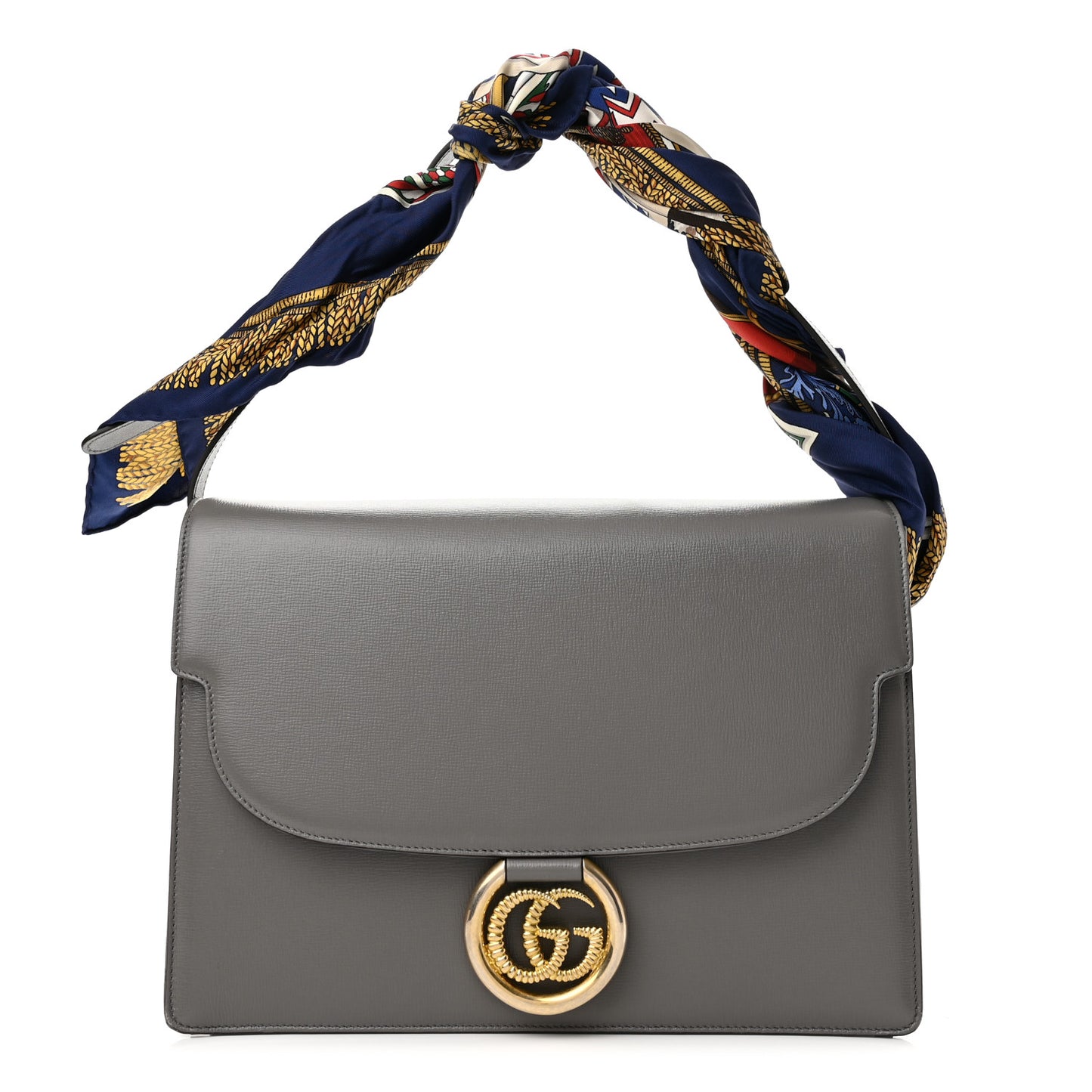 Textured Calfskin Silk Scarf Medium Torchon GG Ring Shoulder Bag Grey