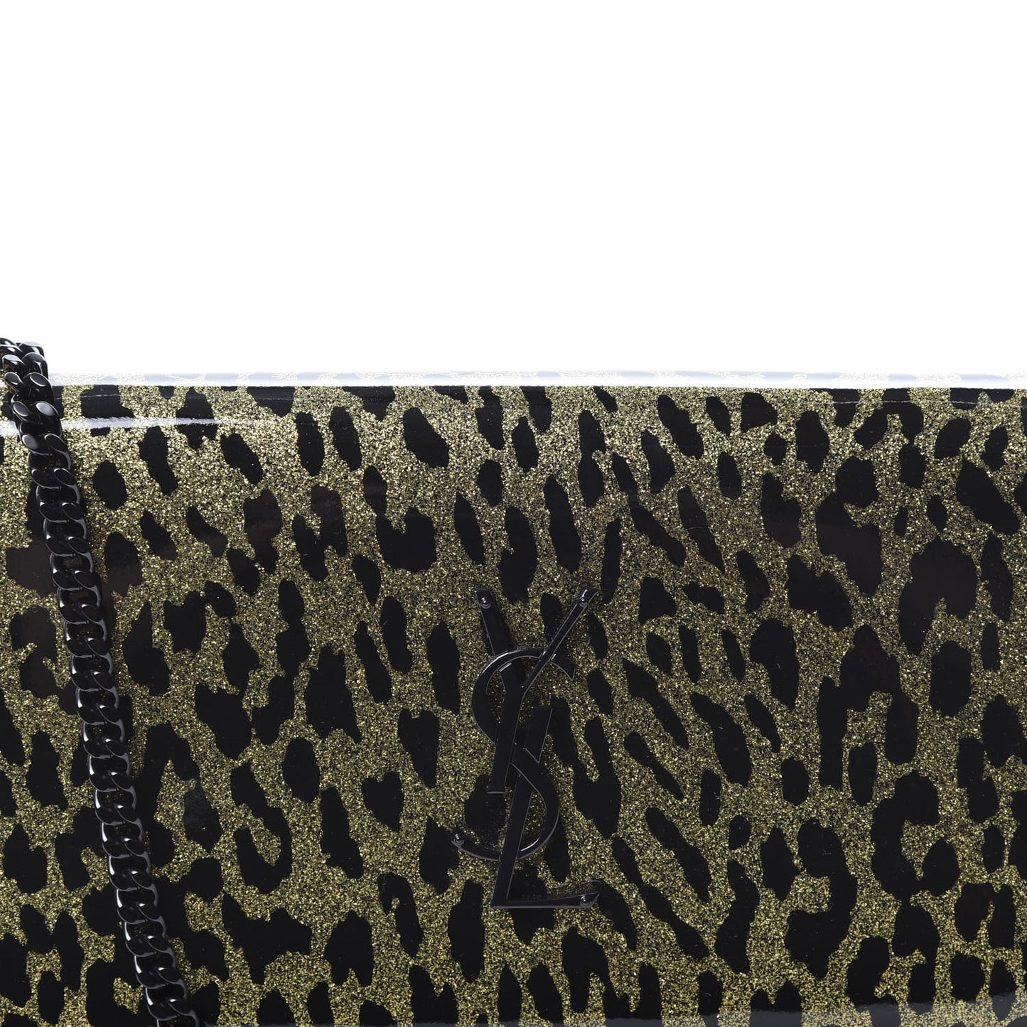 Patent Leopard Print Monogram Chain Wallet Black Gold