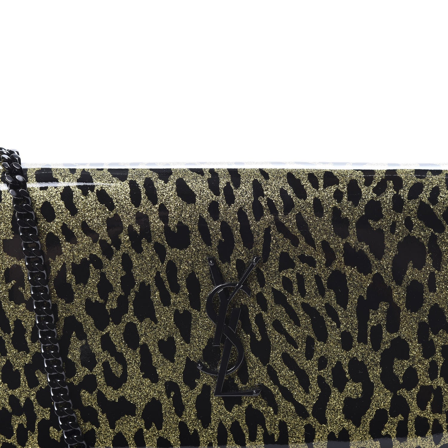 Saint Laurent Patent Leopard Print Monogram Chain Wallet Black Gold 8 of 8