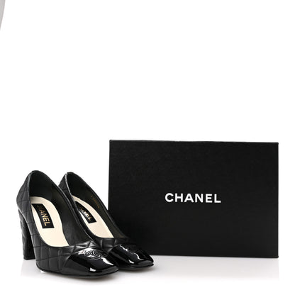 Chanel Lambskin Patent Quilted CC Cap Toe Pumps 38 Black 11 of 11