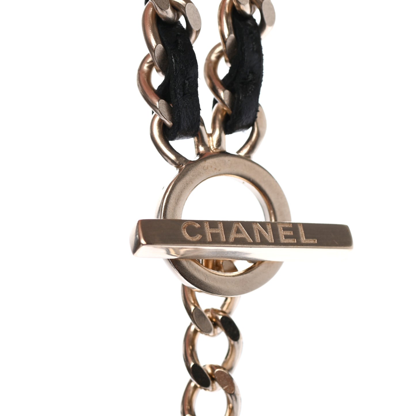Lambskin CC Long Chain Necklace Black Gold