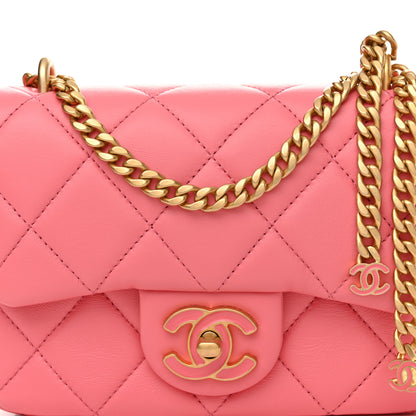 Chanel Lambskin Enamel Quilted Pending CC Mini Square Flap Pink 8 of 10