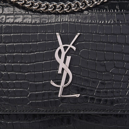 Saint Laurent Calfskin Crocodile Embossed Medium Monogram Sunset Dark Green 8 of 10