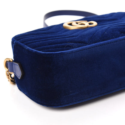Gucci Velvet Matelasse Small GG Marmont Chain Shoulder Bag Cobalt 6 of 9