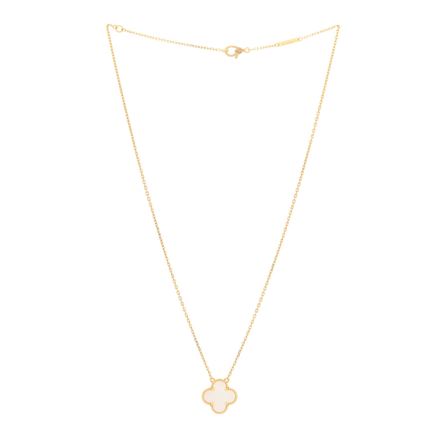 Van Cleef & Arpels 18K Yellow Gold Mother of Pearl Vintage Alhambra Pendant Necklace 3 of 6