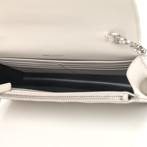 Grain De Poudre Matelasse Chevron Monogram Envelope Chain Wallet Optical White