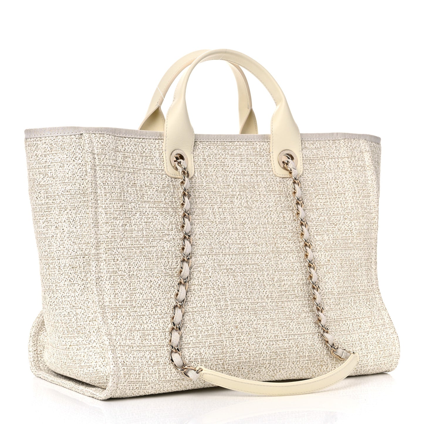 Lurex Boucle Medium Deauville Tote White