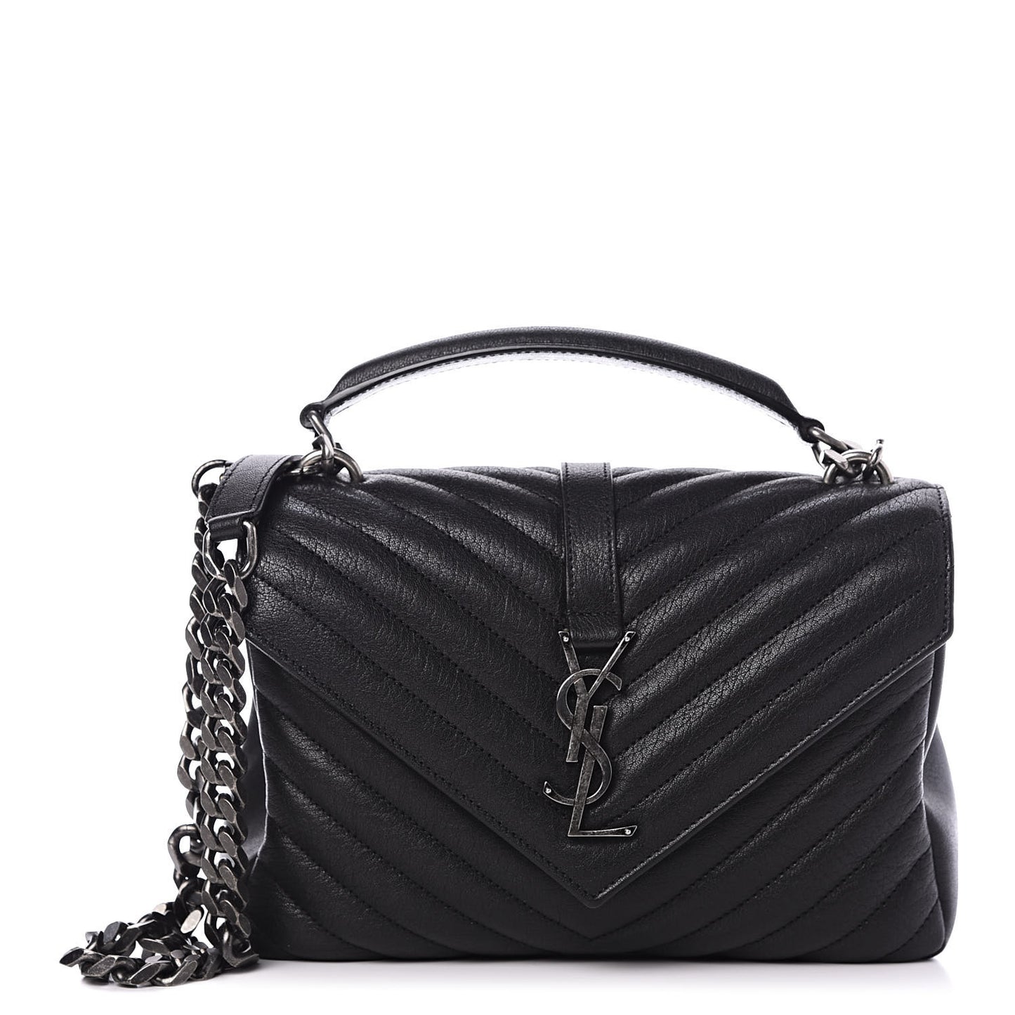 Sheepskin Matelasse Chevron Monogram Medium College Bag Black