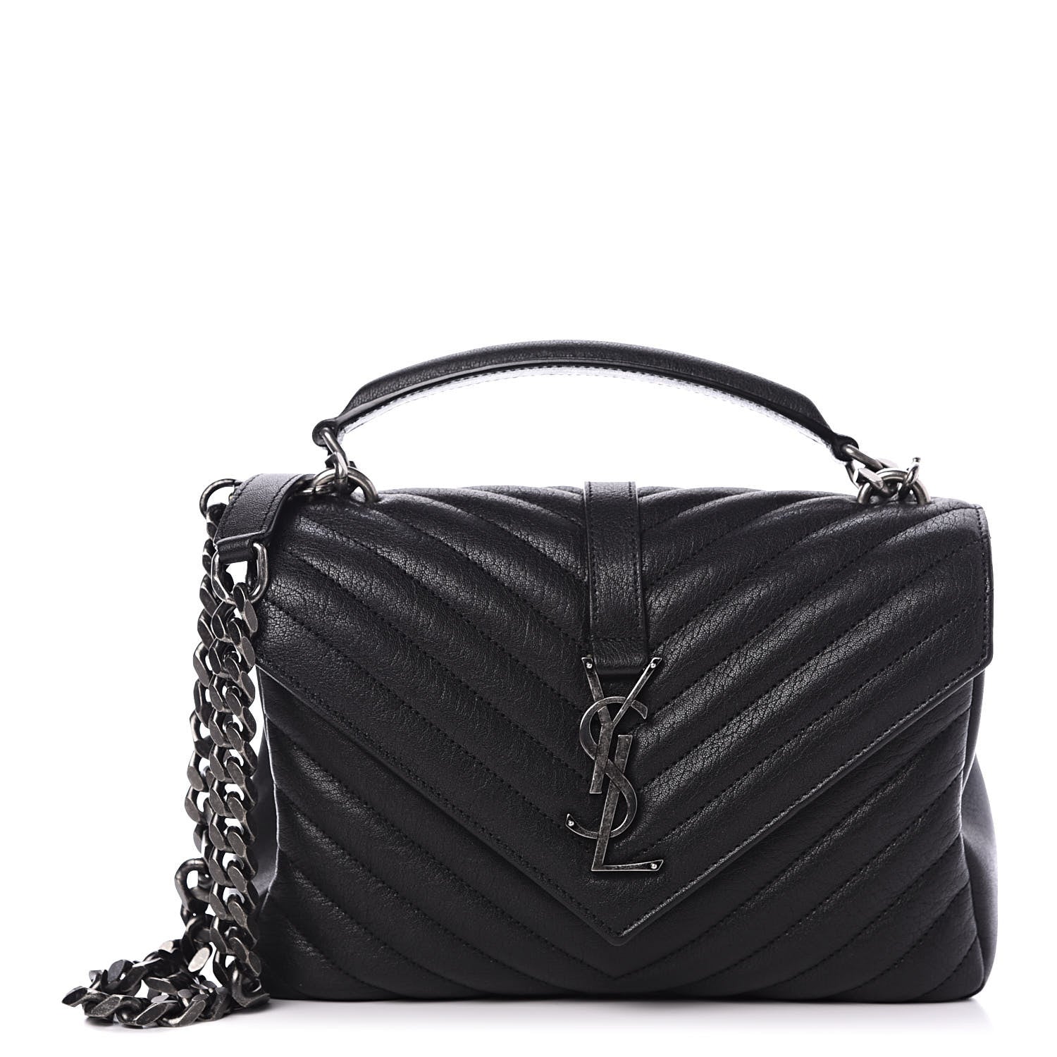 Saint Laurent Sheepskin Matelasse Chevron Monogram Medium College Bag Black 1 of 9