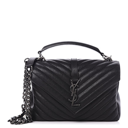 Saint Laurent Sheepskin Matelasse Chevron Monogram Medium College Bag Black 1 of 9