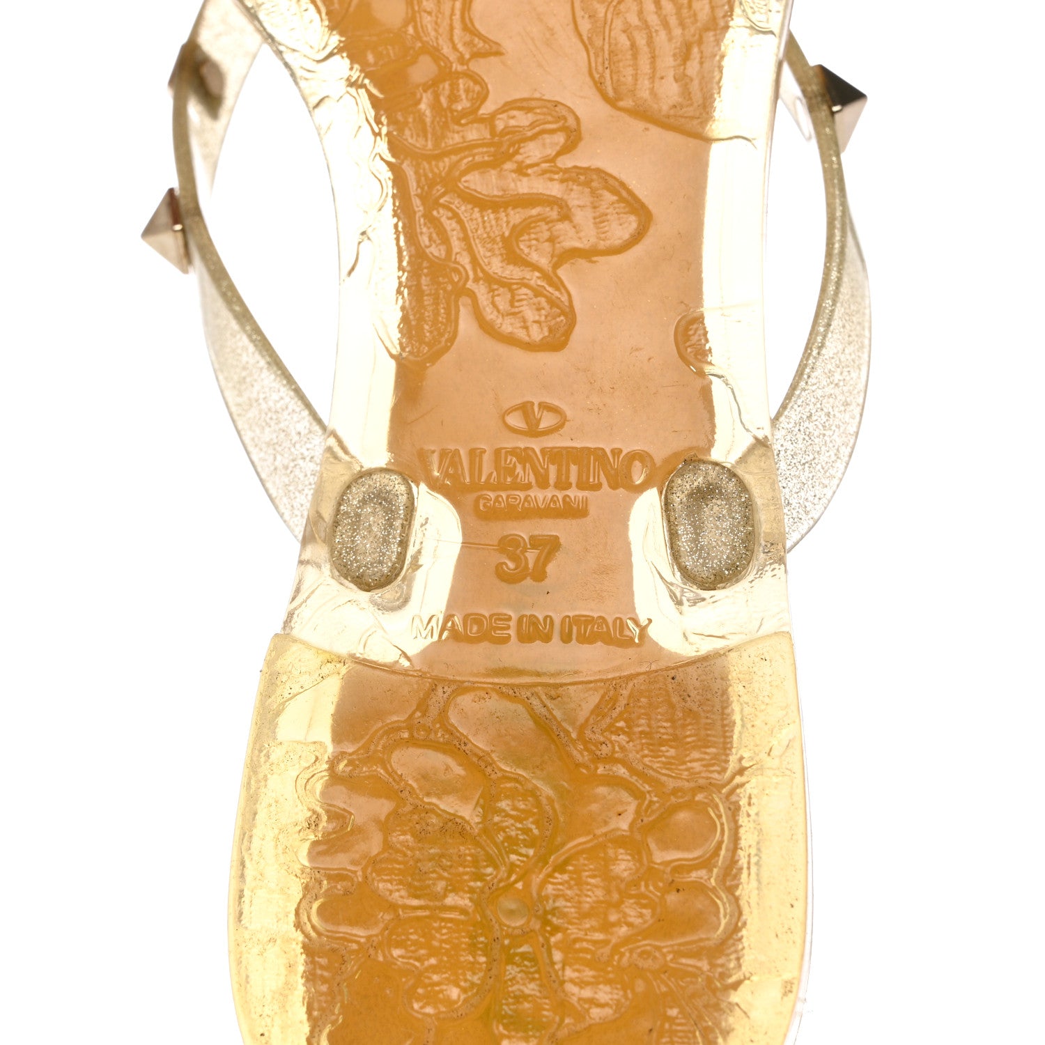 Valentino Garavani PVC Jelly Glitter Rockstud Bow Thong Sandals 37 Gold 7 of 7