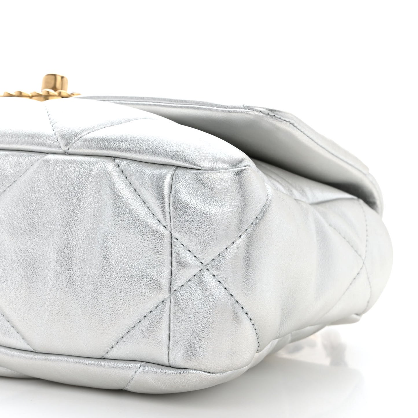 Metallic Lambskin Quilted Medium Chanel 19 Flap Silver