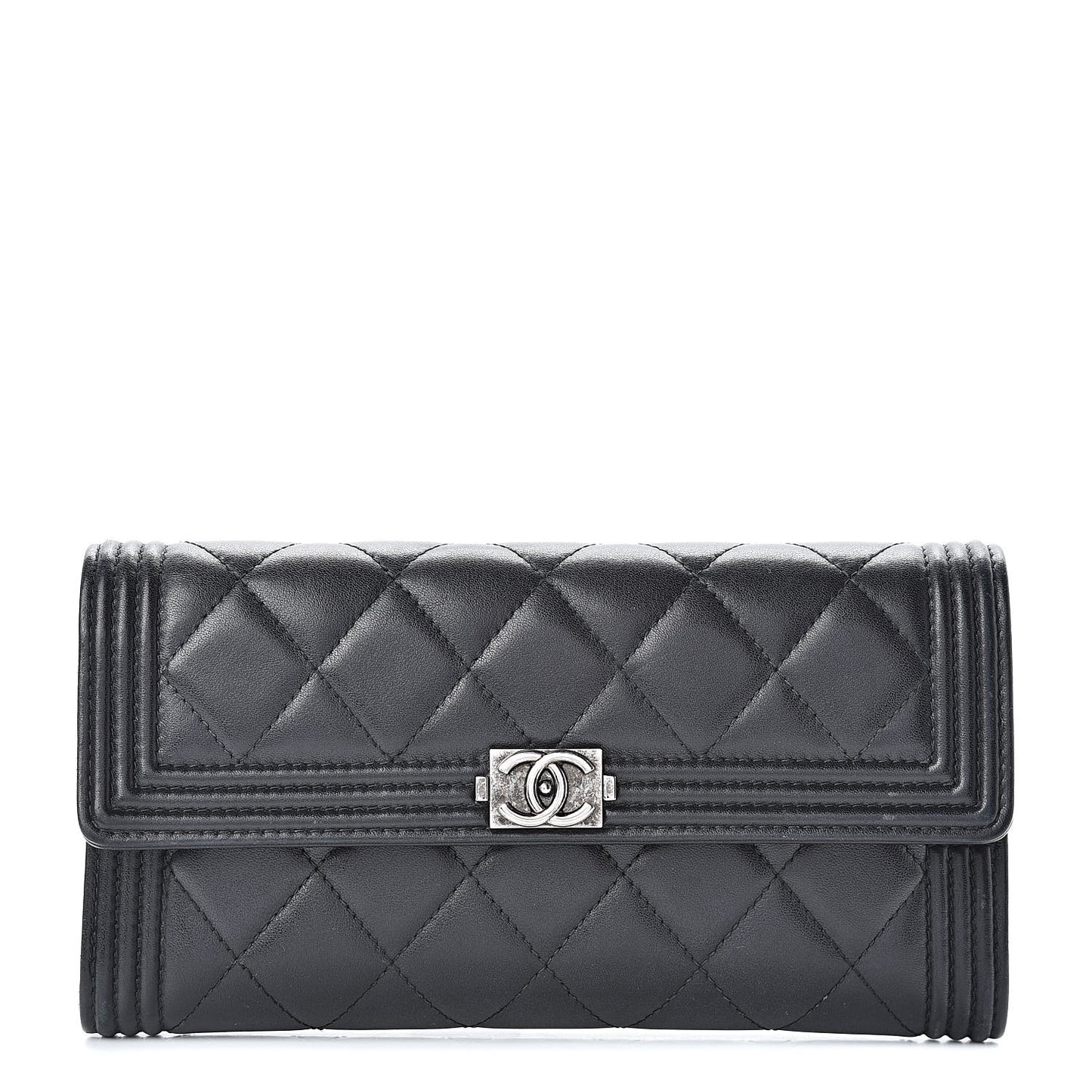 Lambskin Quilted Boy Flap Wallet Black
