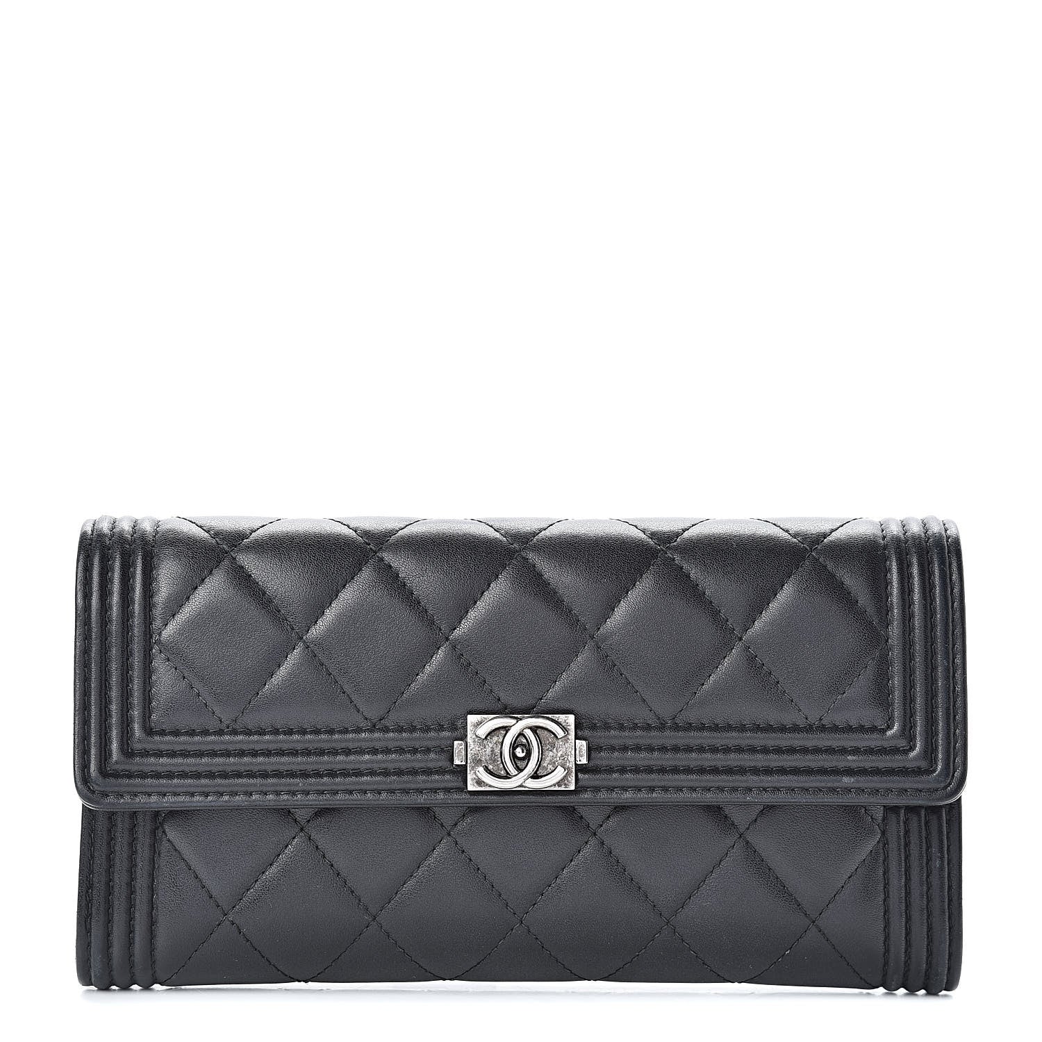 Chanel Lambskin Quilted Boy Flap Wallet Black 1 of 10
