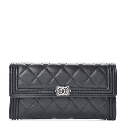 Chanel Lambskin Quilted Boy Flap Wallet Black 1 of 10