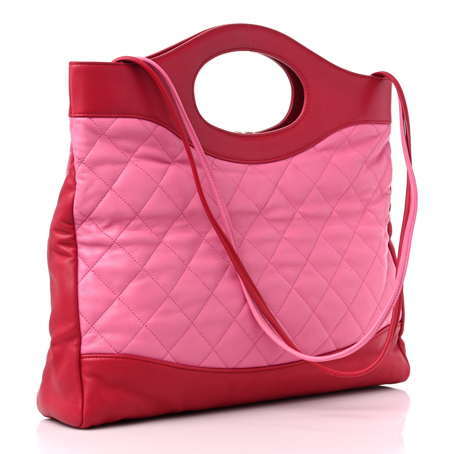 Lambskin Quilted Large 31 Shopping Bag Pink Light Red