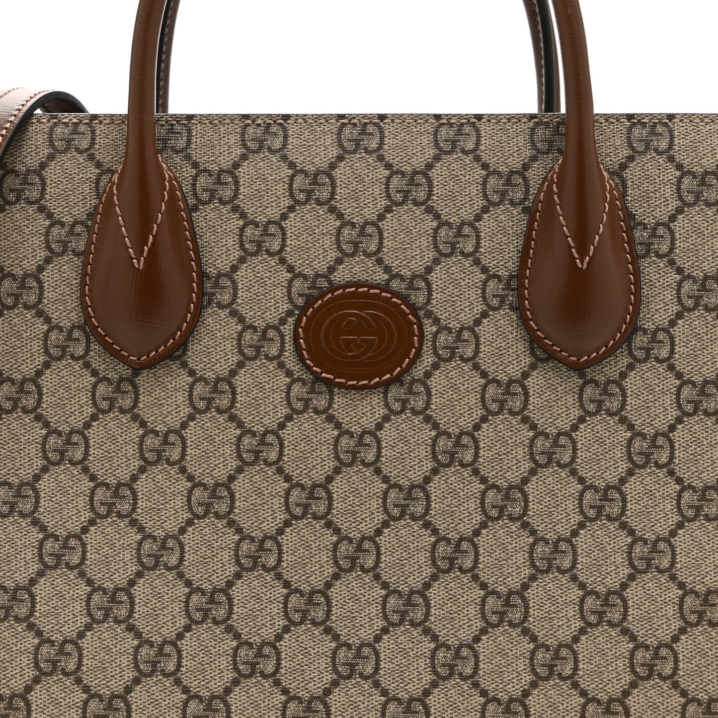 GG Supreme Monogram Azalea Calfskin Small Retro Interlocking G Tote Bag Beige Ebony Brown Sugar