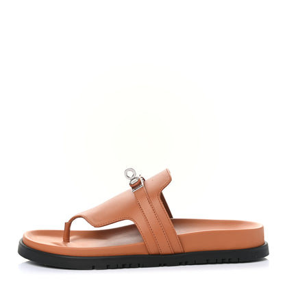 Hermes Calfskin Womens Empire Sandals 37 Marron Glaise 1 of 9