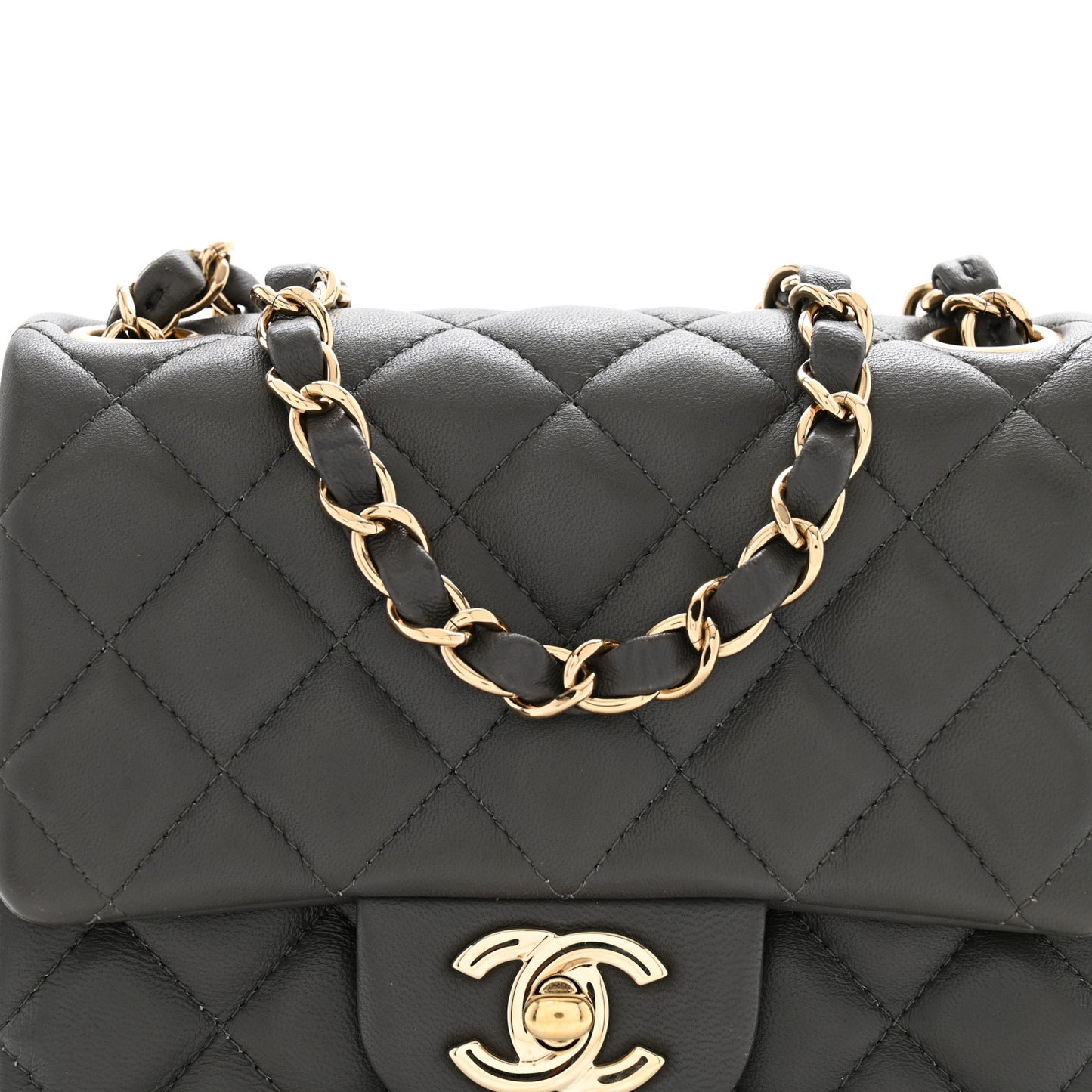 Lambskin Quilted Mini Square Flap Dark Grey