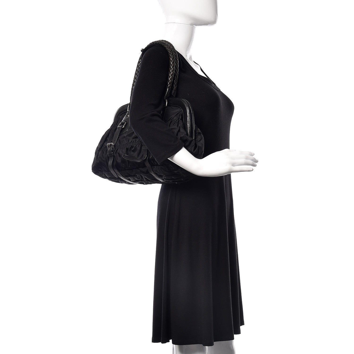 Prada Tessuto Nylon Nappa Braided Gaufre Frame Black 2 of 9