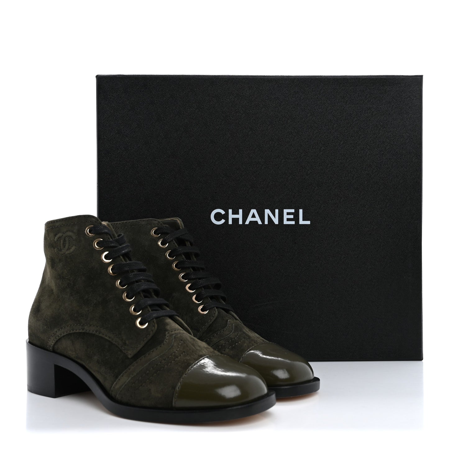 Suede Patent Cap Toe CC Boots 35.5 Khaki